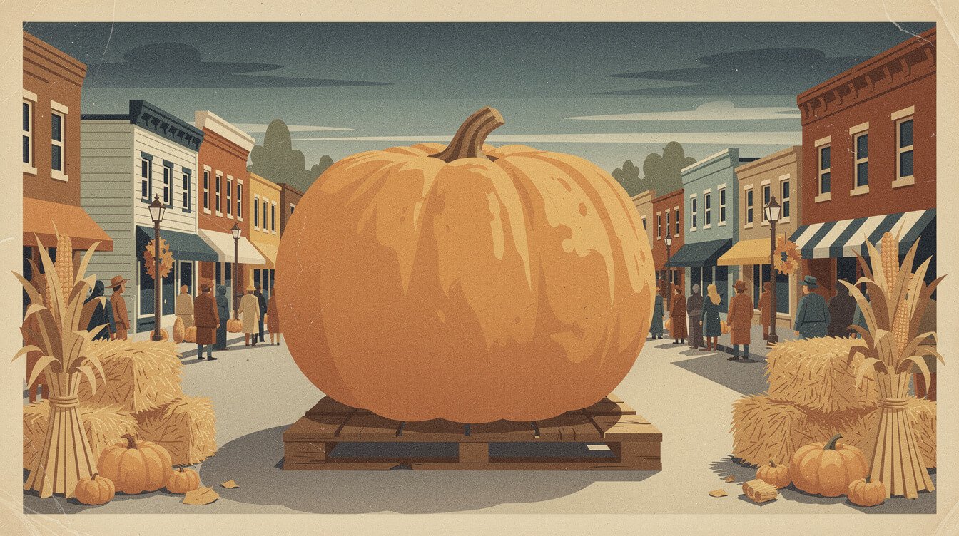 A giant pumpkin on Main Street in Half Moon Bay during pumpkin season