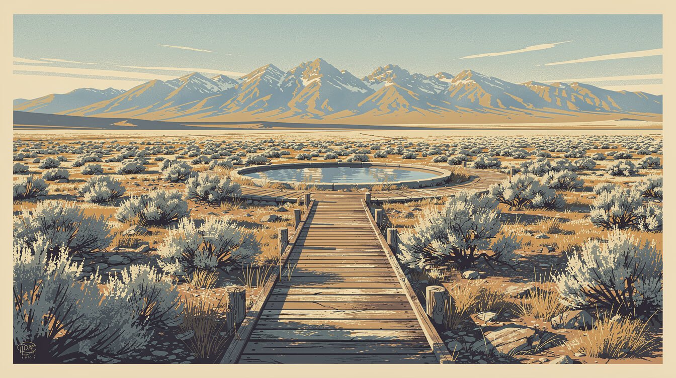 wooden boardwalk to Wild Willy's Hot Springs in Long Valley near Mammoth Lakes