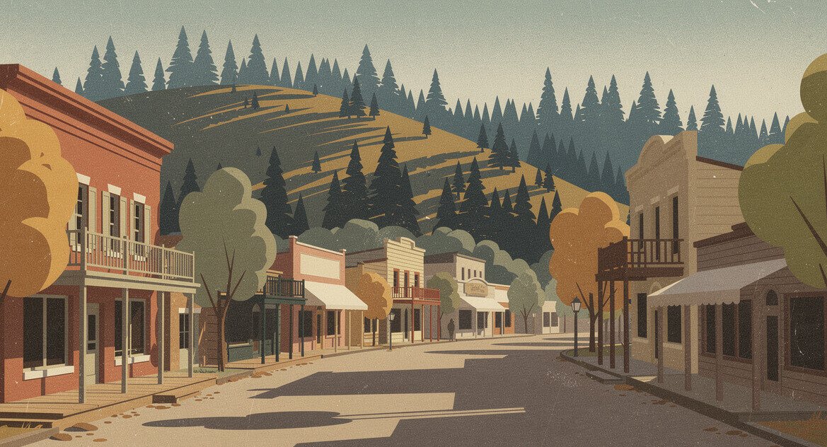 Historic Gold Rush main street in Placerville near Apple Hill