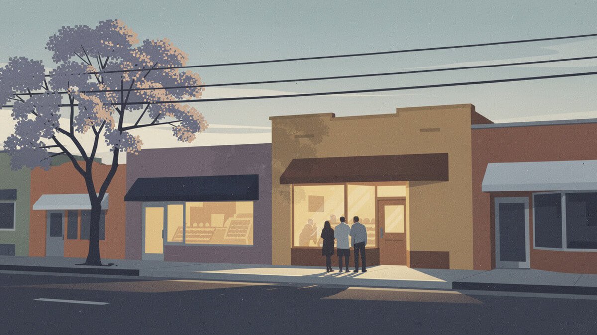 A short line at dawn outside a neighborhood bakery in Los Angeles