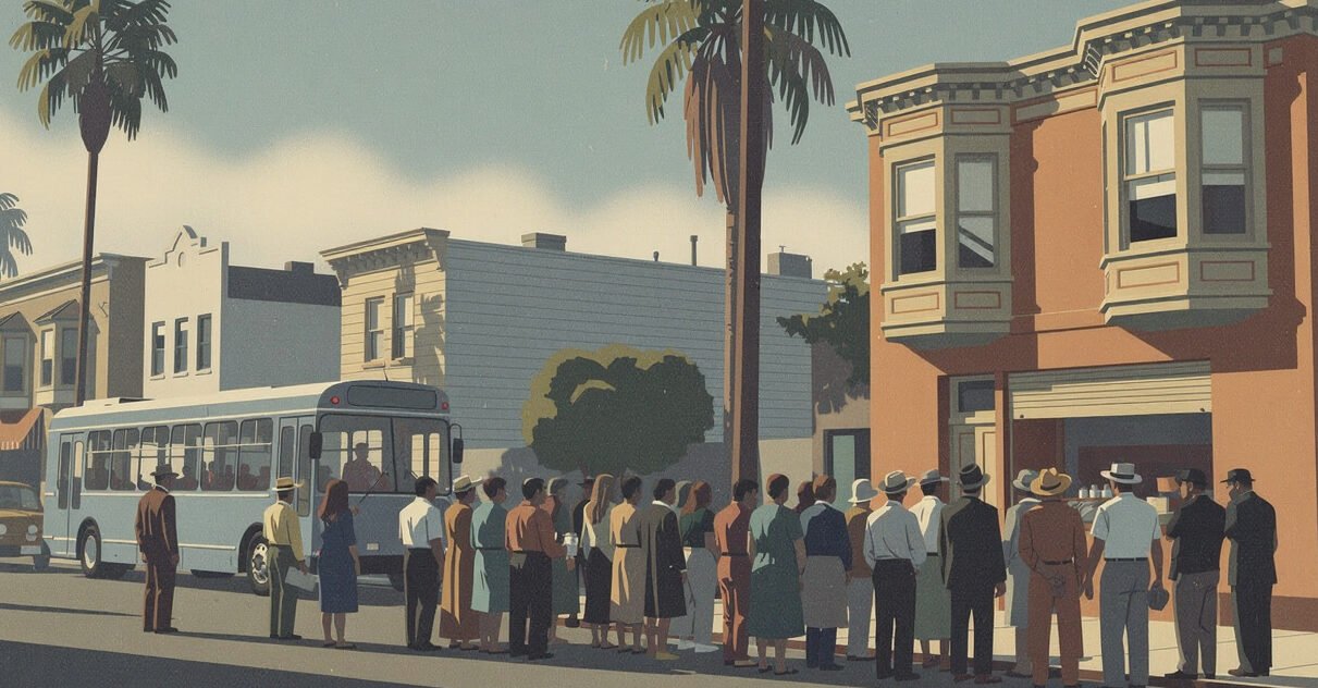 Line outside a taqueria on Mission Street