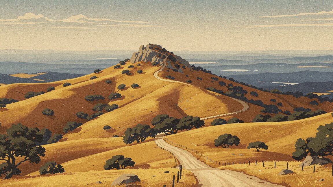 Golden October hills on the trail to Mount Diablo's summit