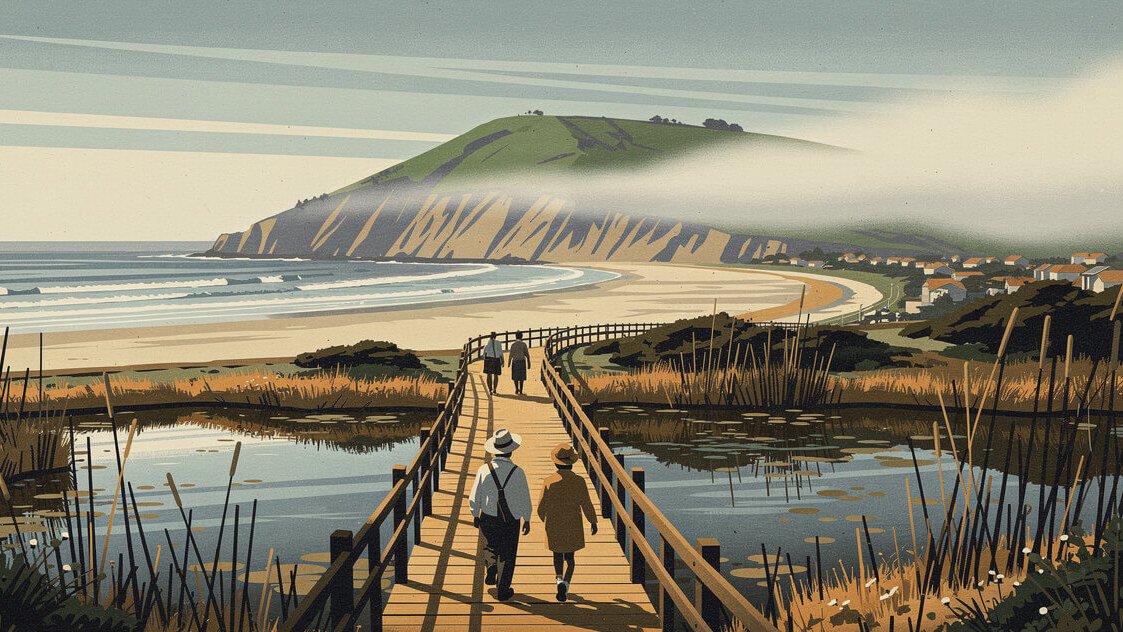 Boardwalk over the restored ponds at Mori Point in Pacifica