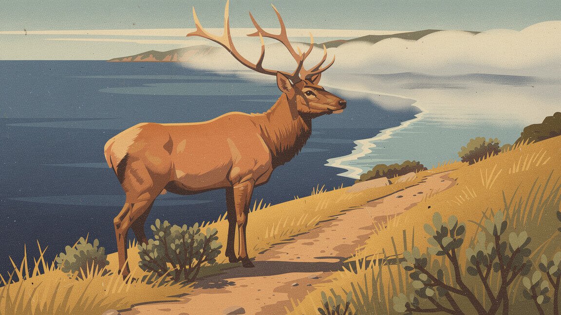 Tule elk bull on the Tomales Point Trail at Point Reyes during the fall rut