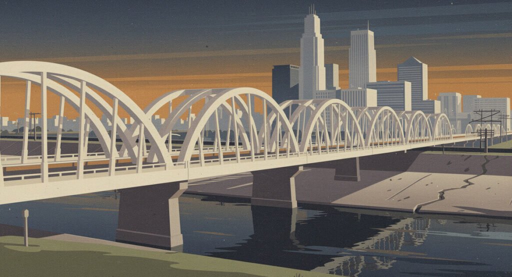 The 6th Street Viaduct over the Los Angeles River with downtown LA behind it