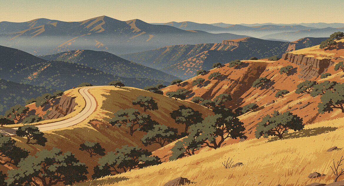 Oak-covered ridges of the Diablo Range backcountry in autumn
