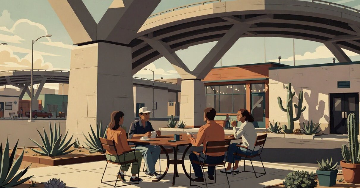 Coffee patio in Barrio Logan under the Coronado Bridge ramps