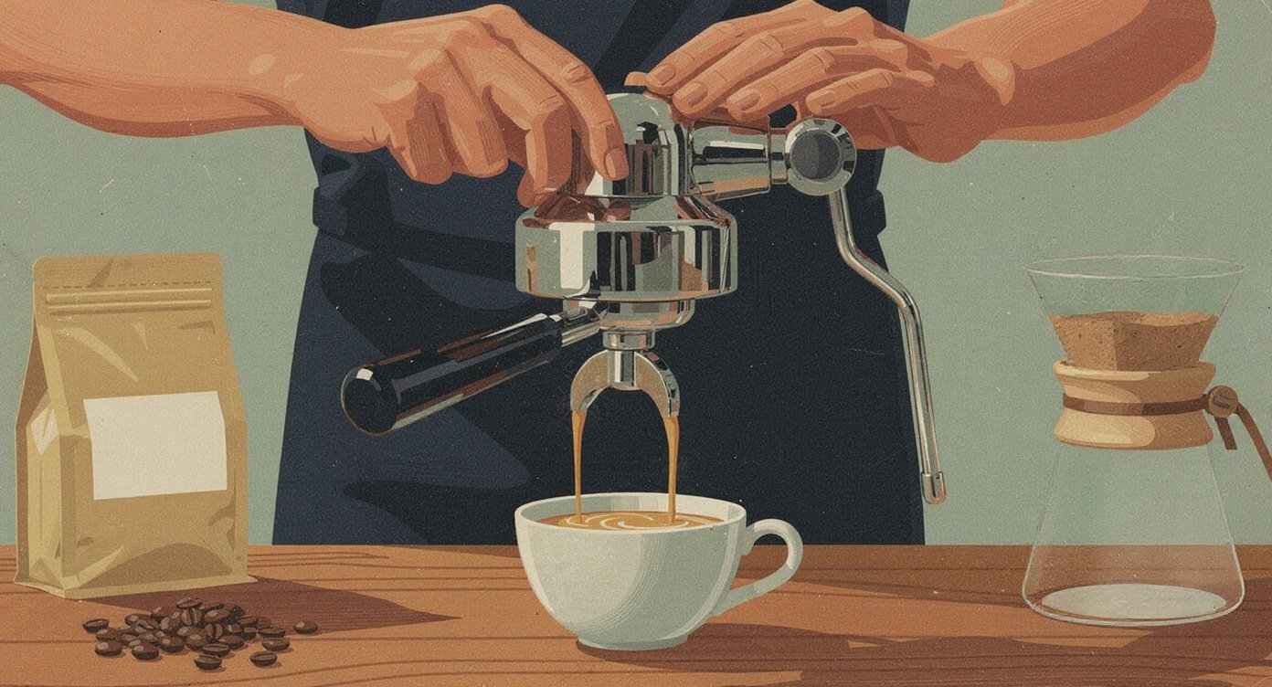 Barista pulling an espresso shot next to a pour-over carafe, how we ranked San Diego coffee